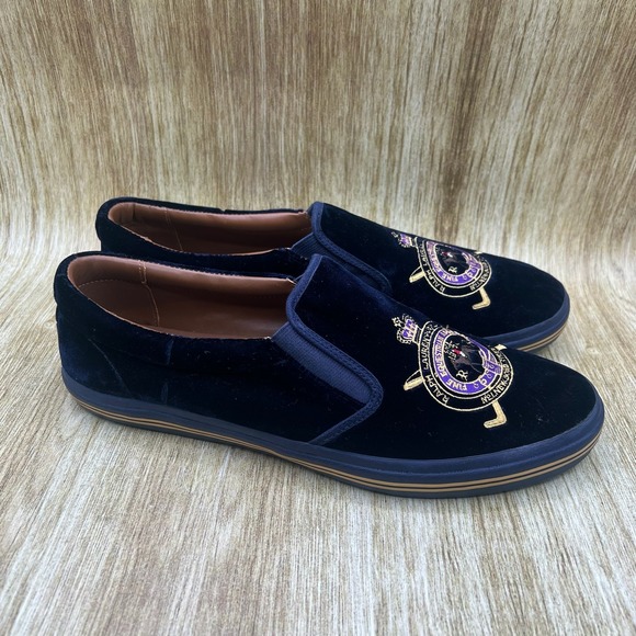 Ralph Lauren Purple Label Other - Ralph Lauren Purple Label Slip On Sneakers Mens 11D Navy Velvet Equestrian Crest